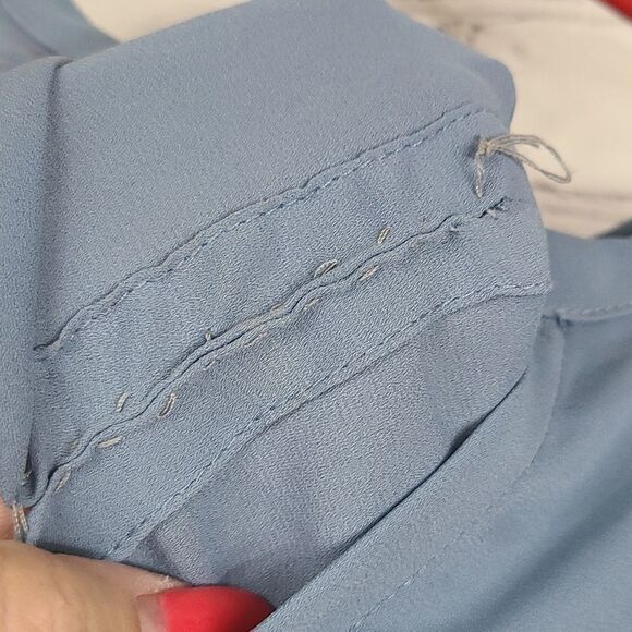 Lulus Slate Blue Split V-Neck Short Sleeve Chiffon Blouse Keyhole Back XS Top - Picture 5 of 8